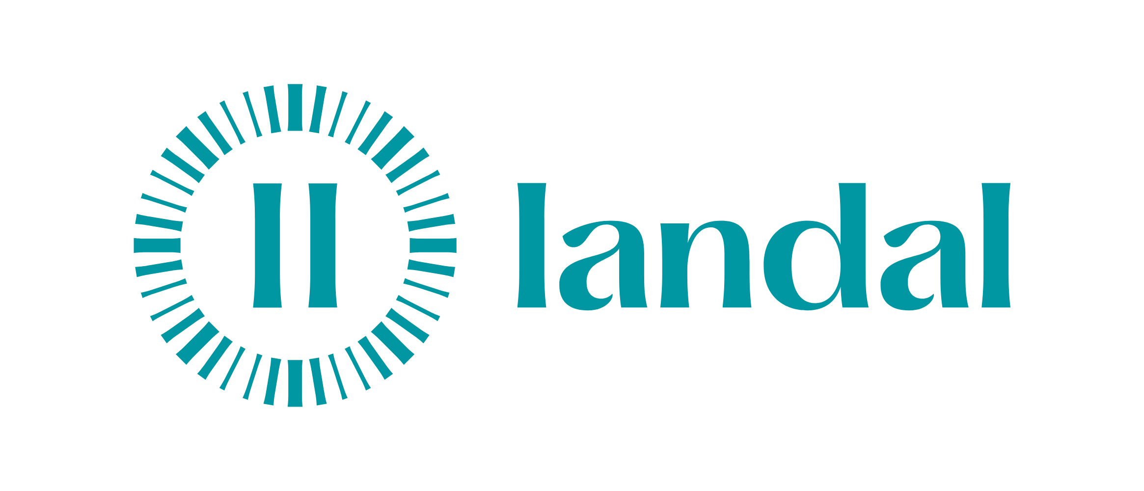 Logo van Landal met een gestileerde zon en blauwe tekst.