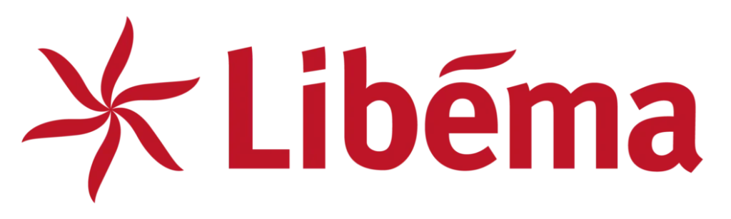 Rood Libéma-logo met gestileerde stervorm.