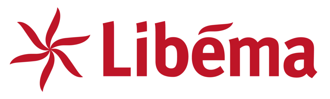 Rood Libéma-logo met gestileerde stervorm.