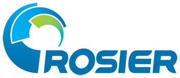Logo van Rosier met een kleurrijke cirkel en blauwe tekst.