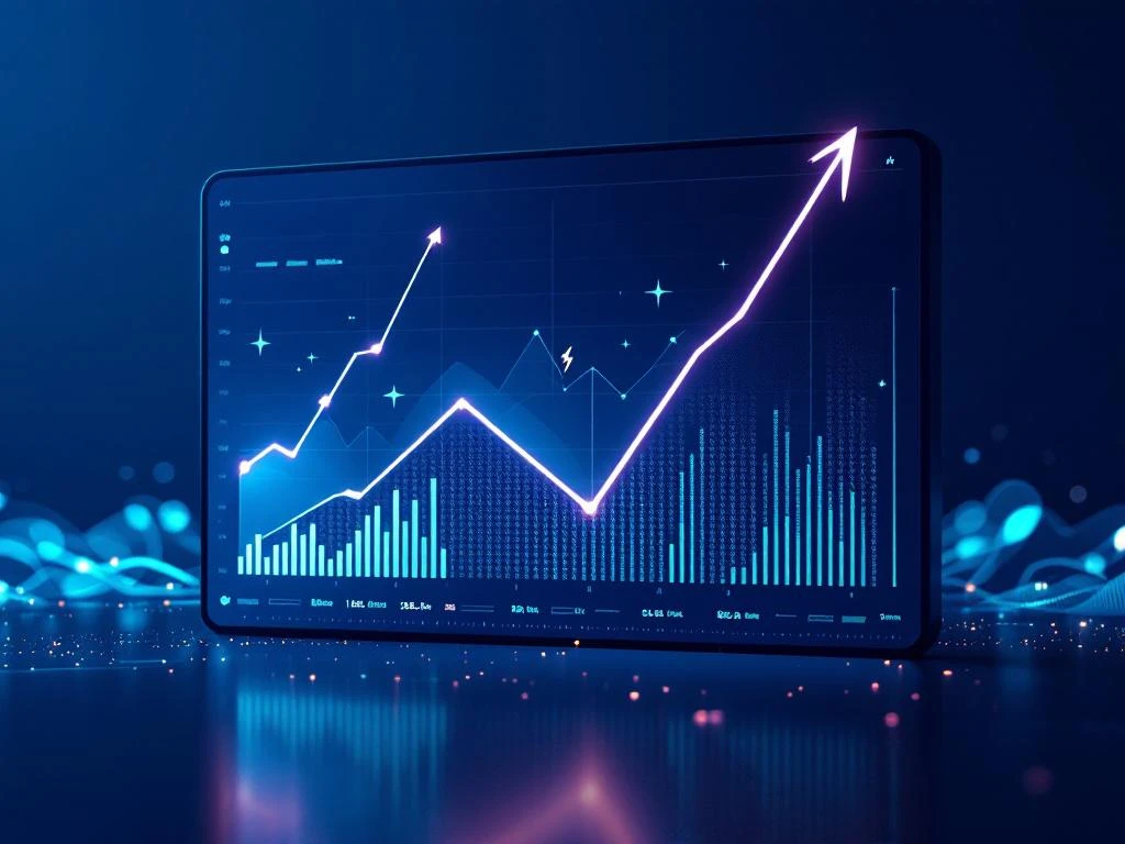 Interactief energie-dashboard van Energy Check met visualisatie van marktdata en opwaartse trends.