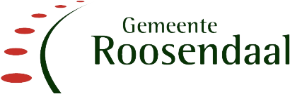 Logo van de gemeente Roosendaal met tekst in groene letters en rode voetstappen aan de linkerzijde.