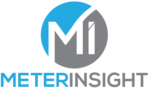 Logo van Energy Check met de tekst "MeterInsight" en design elementen in blauw en grijs.