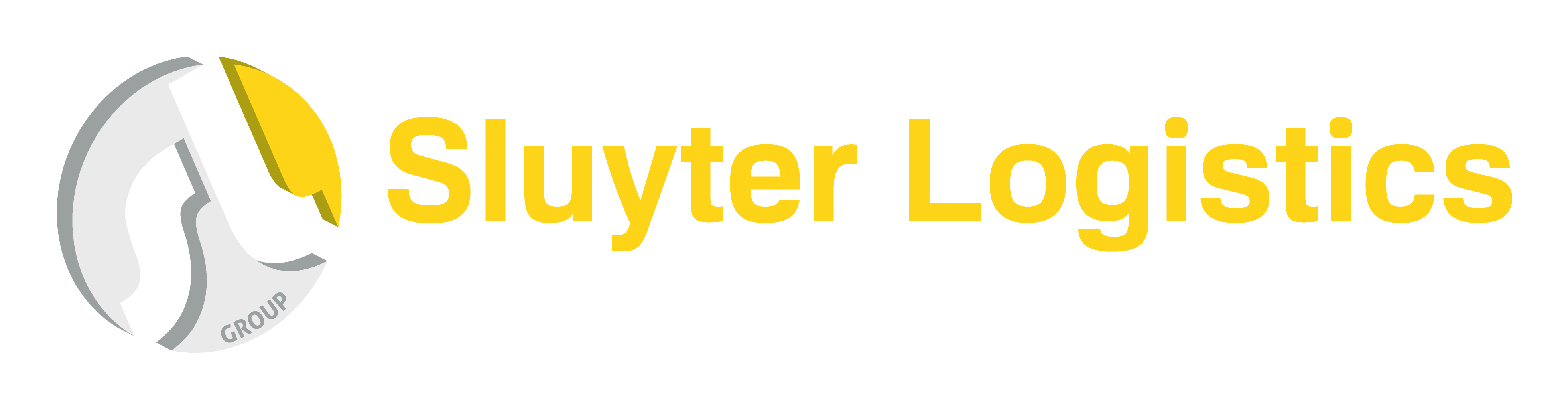 Logo van Sluyter Logistics met de slogan "Altijd in beweging" en een gestileerd embleem links.